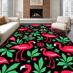 Vibrant Flamingos Amongst Lush Green Foliage Rug
