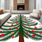 Green Fir Tree Red Gold Ornaments Rug