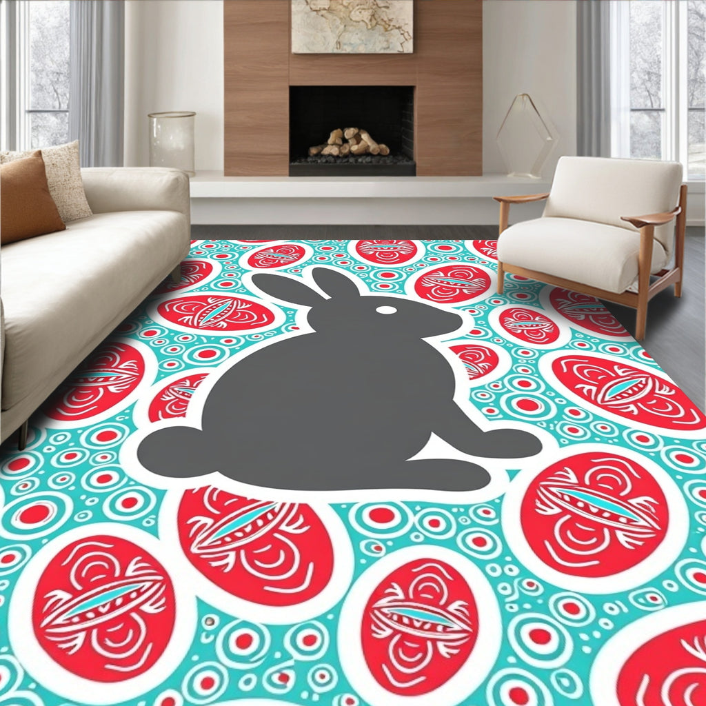 Gray Rabbit Red Oval Circles Rug