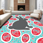 Gray Rabbit Red Oval Circles Rug