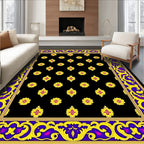Ornate Yellow Floral Black Medallion Rug