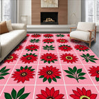 Red Dahlia Blossom Pink Background Rug