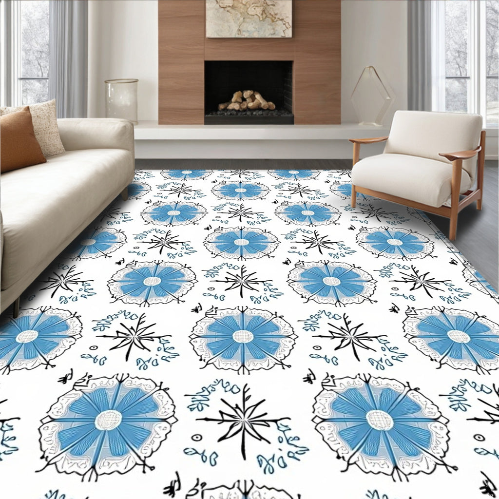 Delicate Blue Floral Radial Medallion Rug