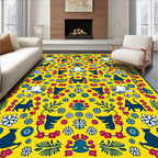 Vibrant Yellow Folk Animal Floral Rug