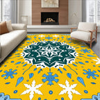 Yellow Teal Starburst Snowflake Medallion Rug