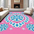Pink Blue Snowflake Mandala Rug