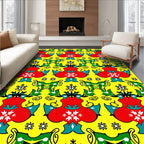 Rococo Red Floral Yellow Scroll Rug