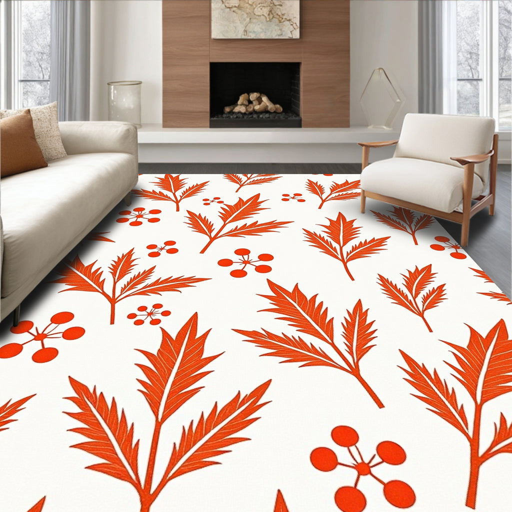 Orange Leaf and Berry Collage Rug