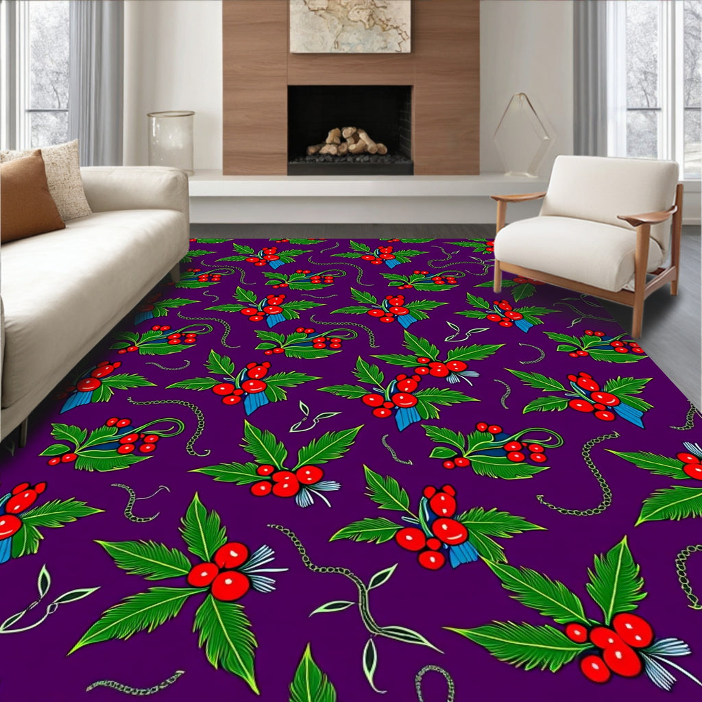 Vibrant Red Berry Holly Sprigs Rug