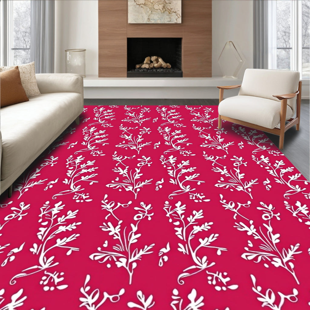 Crimson White Floral Branch Succession Rug