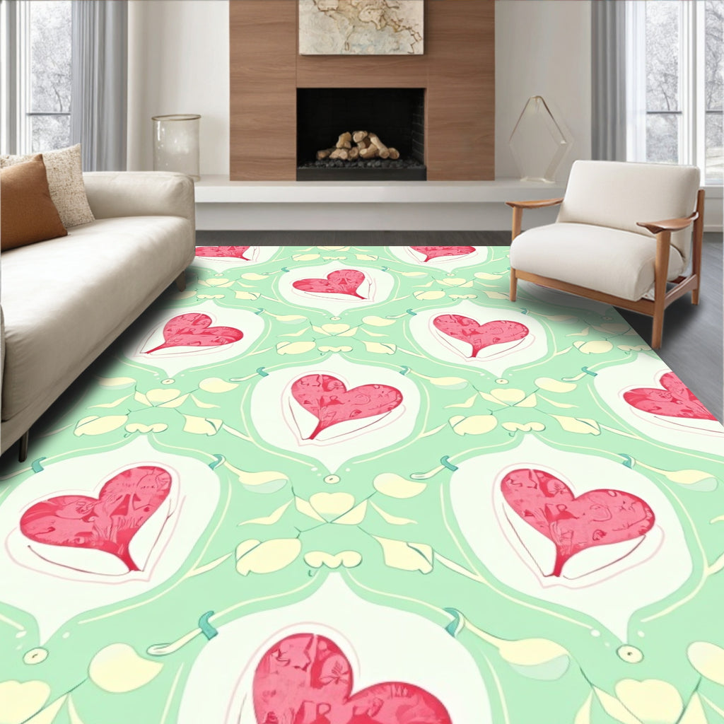 Whimsical Red Heart Floral Lattice Rug