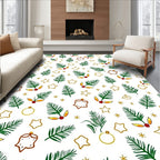 Festive Green Pine Holly Stars Rug