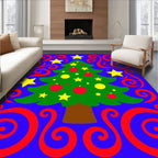 Green Christmas Tree Red Swirls Stars Rug