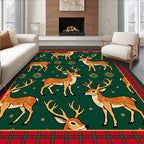 Gilded Deer Forest Plaid Border Rug