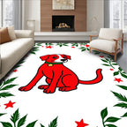 Red Dog with Green Foliage and Stars Rug