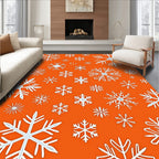 White Snowflakes On Orange Background Rug
