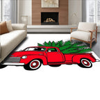Vintage Red Truck Pine Tree Accents Rug