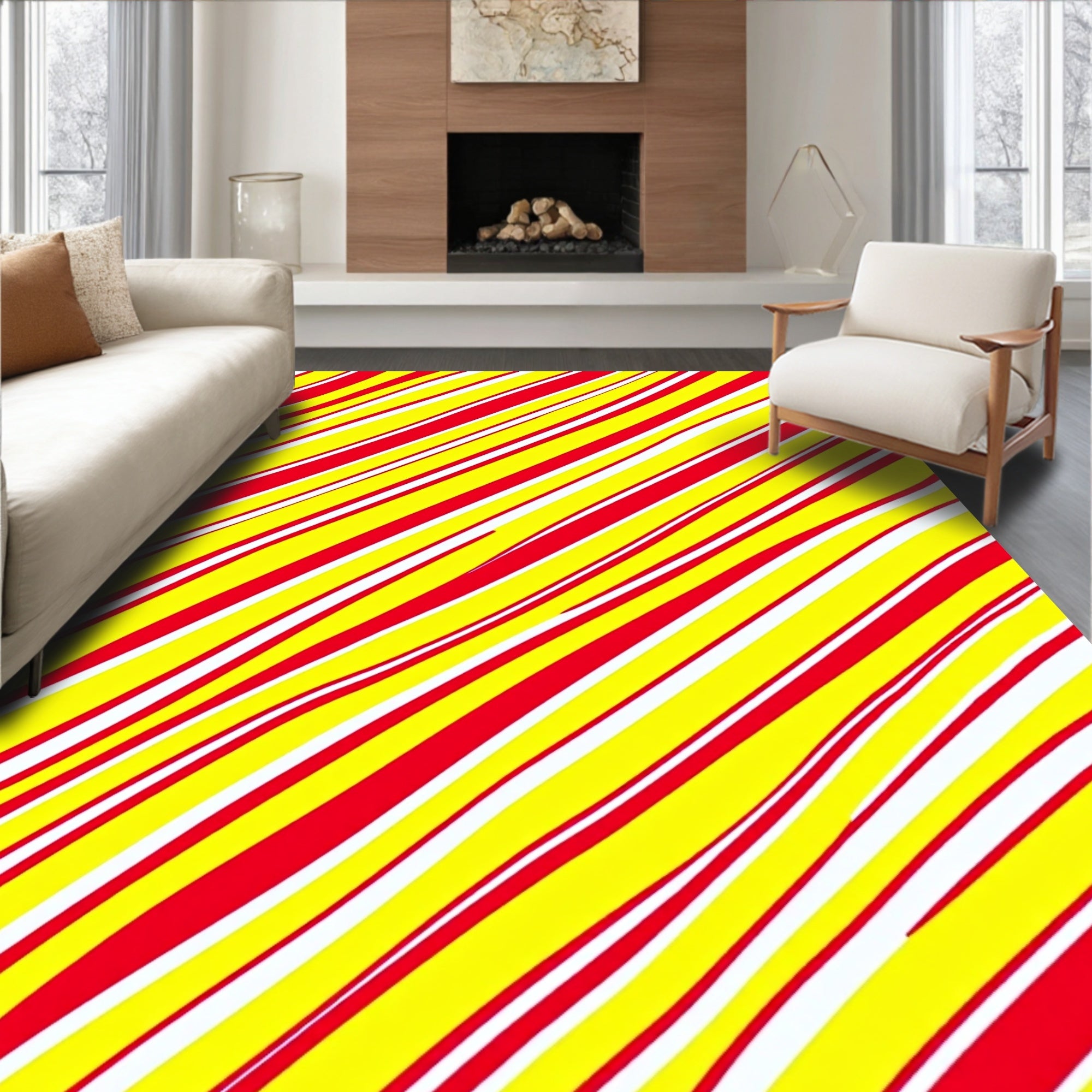 Bold Red Yellow Wavy Stripes Rug
