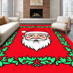 Merry Santa Christmas Holly Wreath Rug
