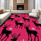 Black Deer White Snowflake Pink Background Rug