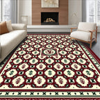 Maroon Cream Floral Lattice Medallion Rug