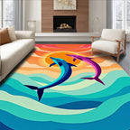 Vibrant Sunset Dolphin Ocean Waves Rug