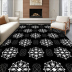 Monochromatic Black White Snowflake Mandala Rug