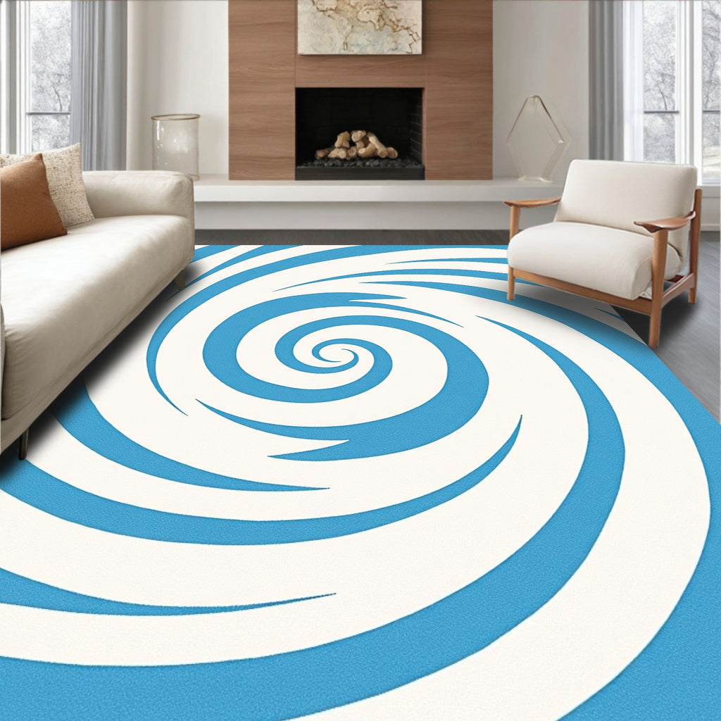 Blue White Swirling Vortex Rug