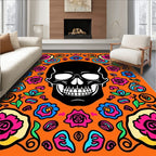 Vibrant Skull Floral Surround Orange Rug