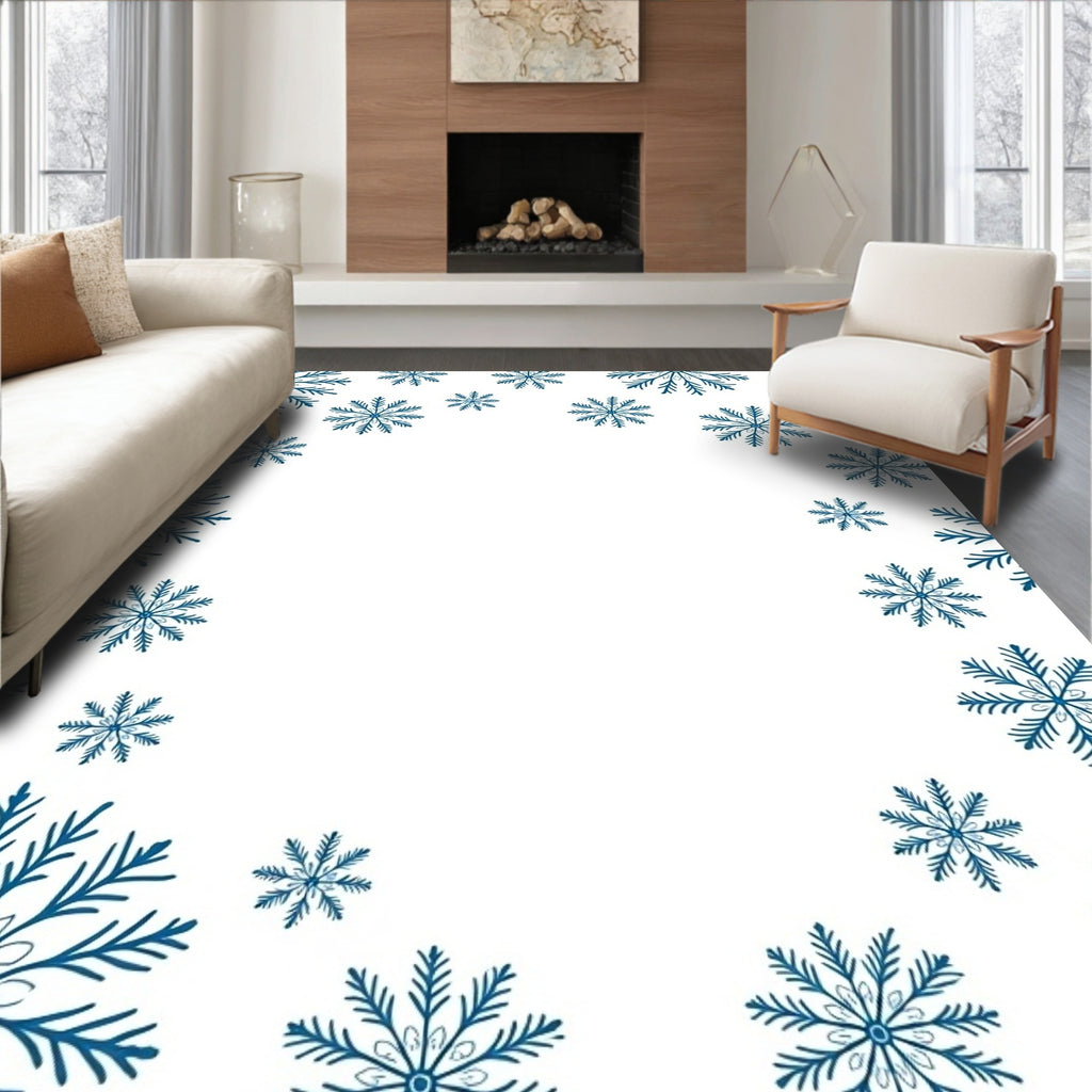 Deep Blue Snowflake Frame Rug