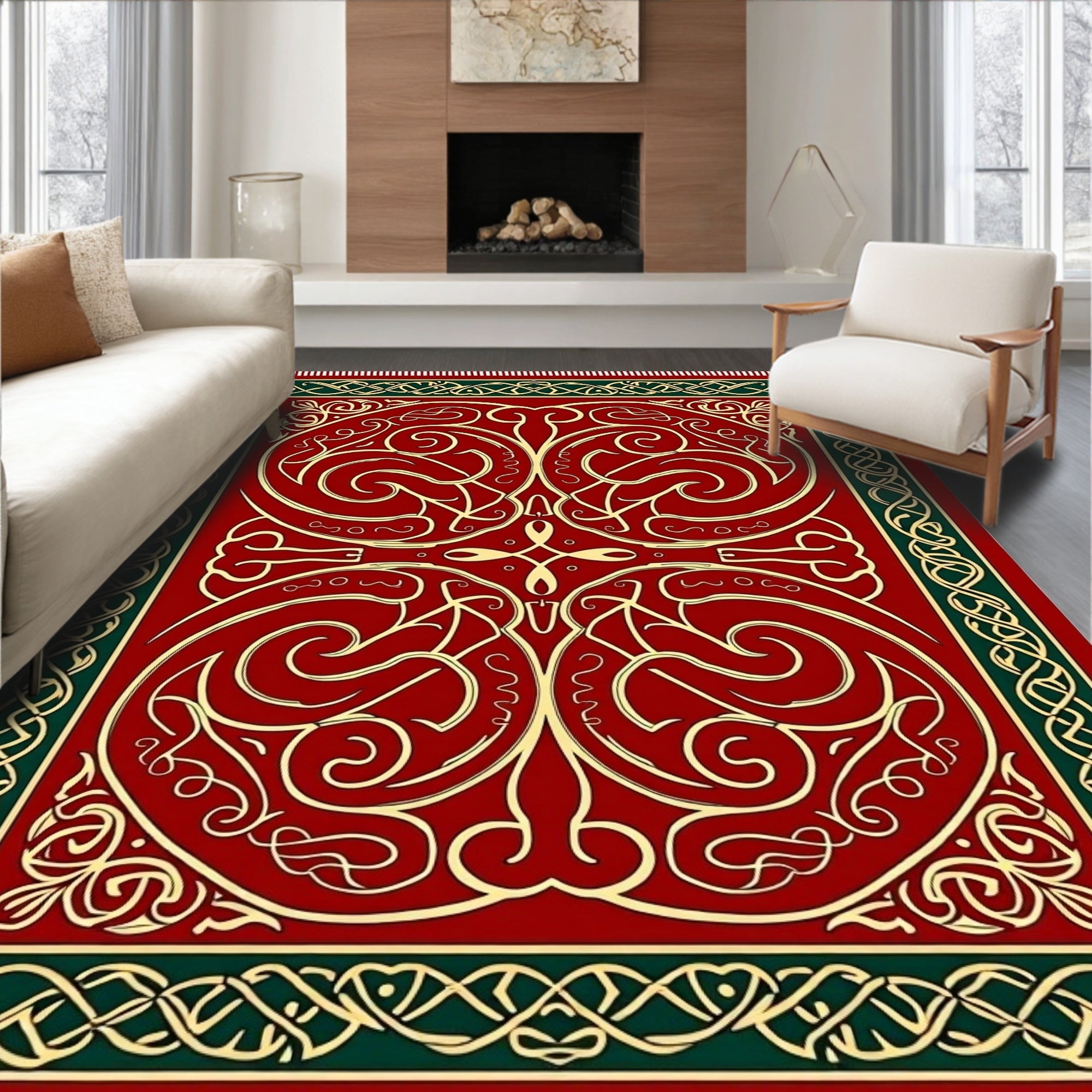 Crimson Gold Green Celtic Knot Rug