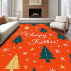 Festive Evergreen Trees Stars Snowflakes Rug