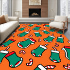 Orange Green Red Stocking Candy Cane Collection Rug