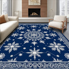 Deep Blue White Snowflake Mandala Rug