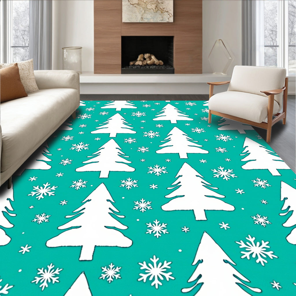 White Christmas Trees And Snowflakes Rug