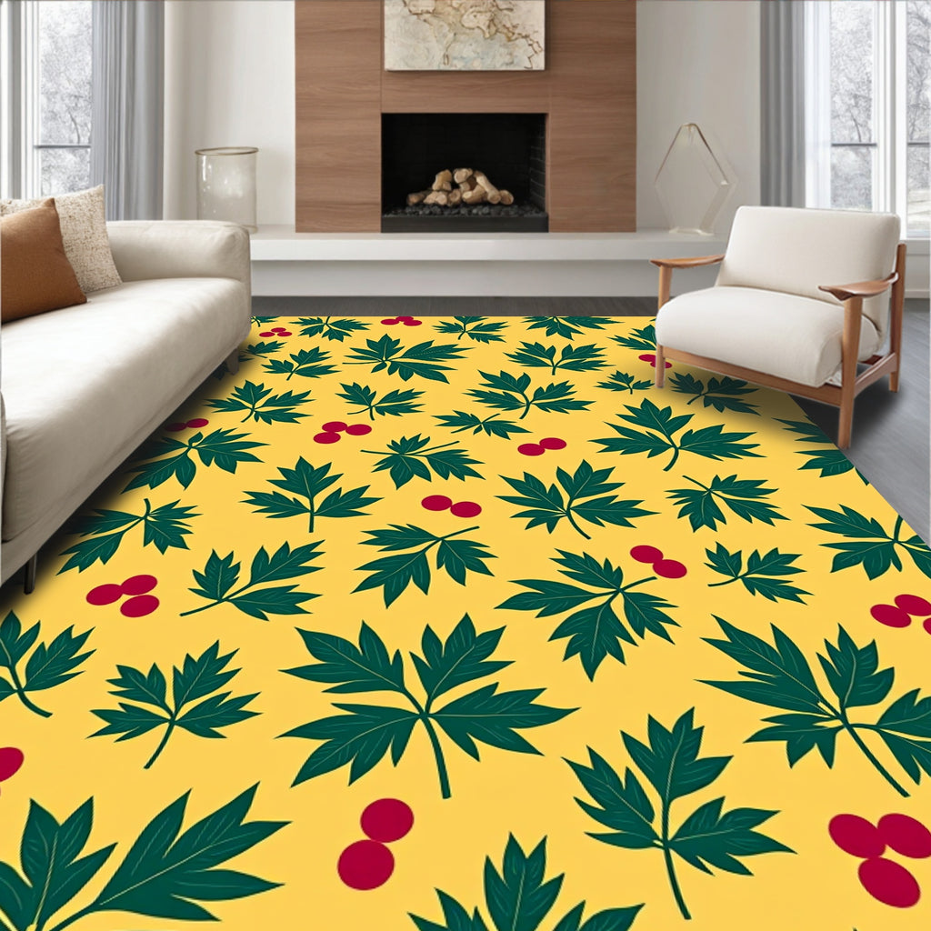Green Leaf With Red Berry Clusters Rug