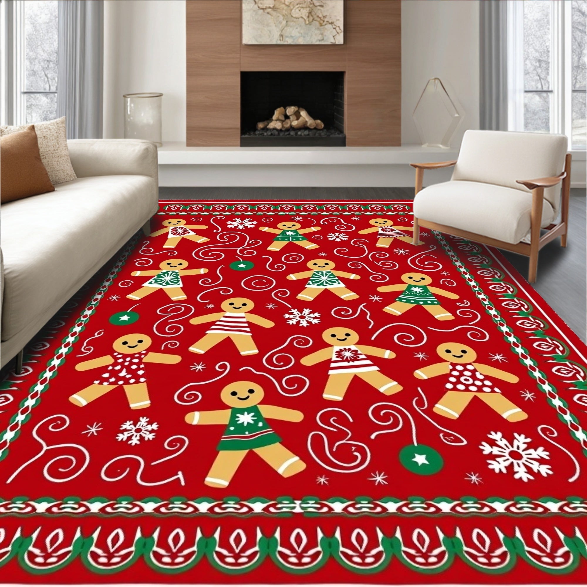 Festive Red Gingerbread Man Holiday Rug