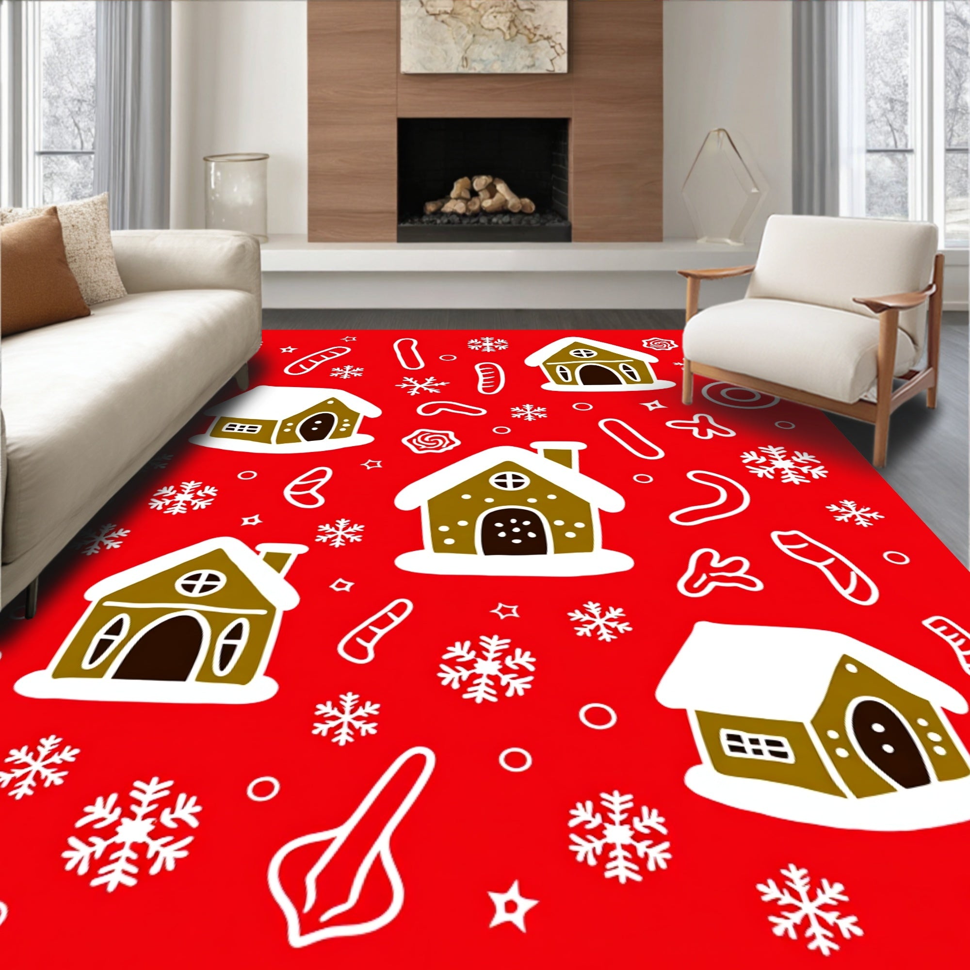 Brown Gingerbread Houses Snowflakes Sweet Treats Rug