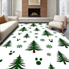 Green Pine Snowfall Paw Prints Rug