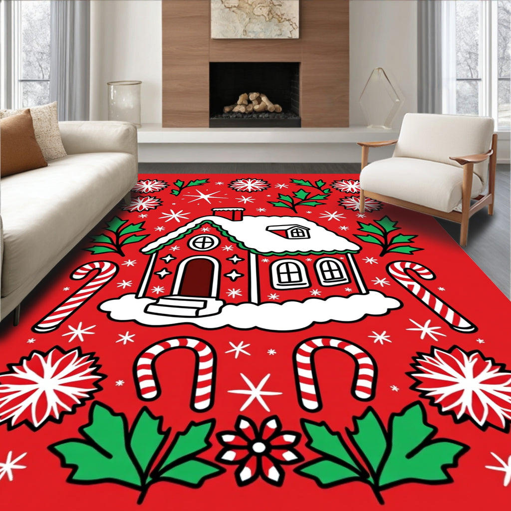Winter Wonderland Gingerbread House Rug