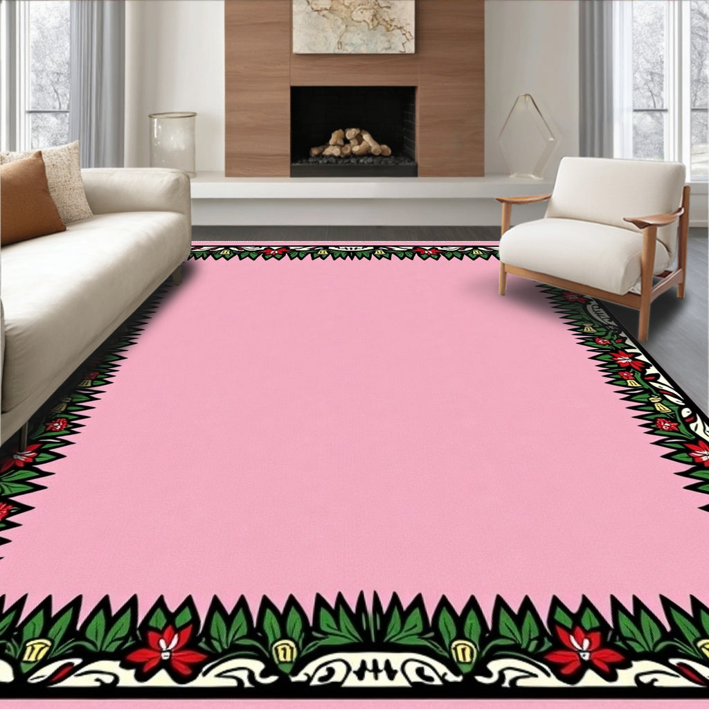 Pink Floral Christmas Border Rug