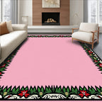 Pink Floral Christmas Border Rug