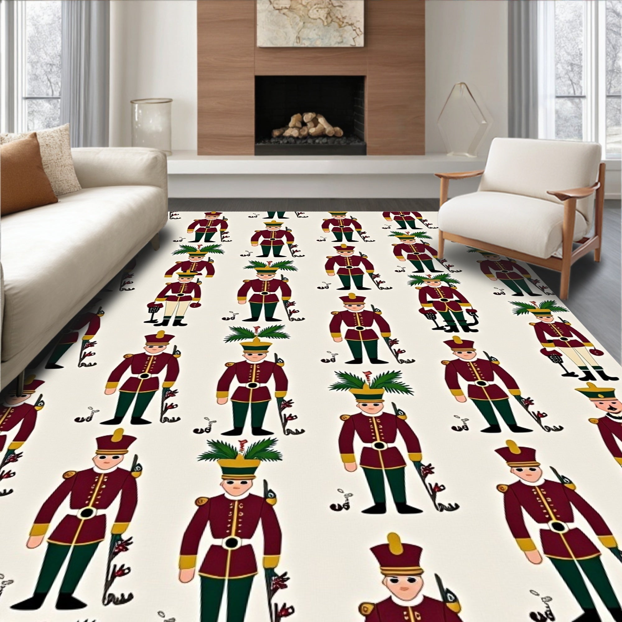 Crimson Soldiers with Green Foliage Accents Rug
