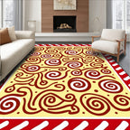 Red Swirl Cream Abstract Border Rug