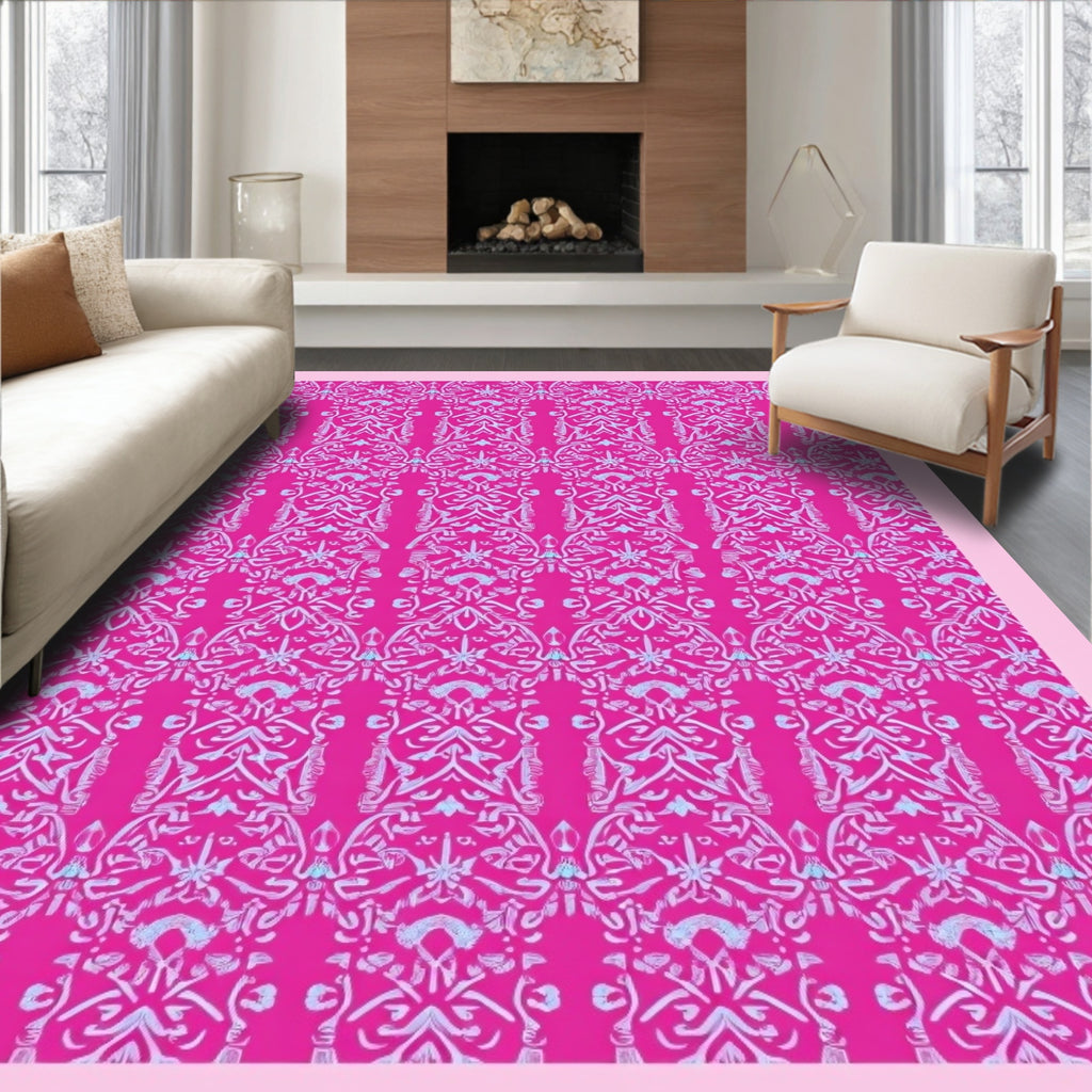 Vibrant Magenta Ornamental Arabesque Rug