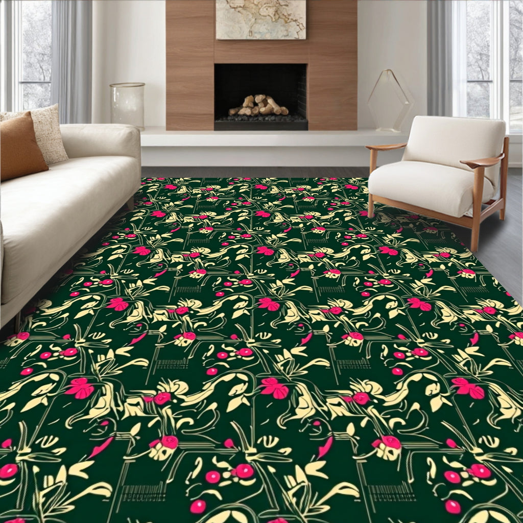Emerald Green Floral Arrangement Rug