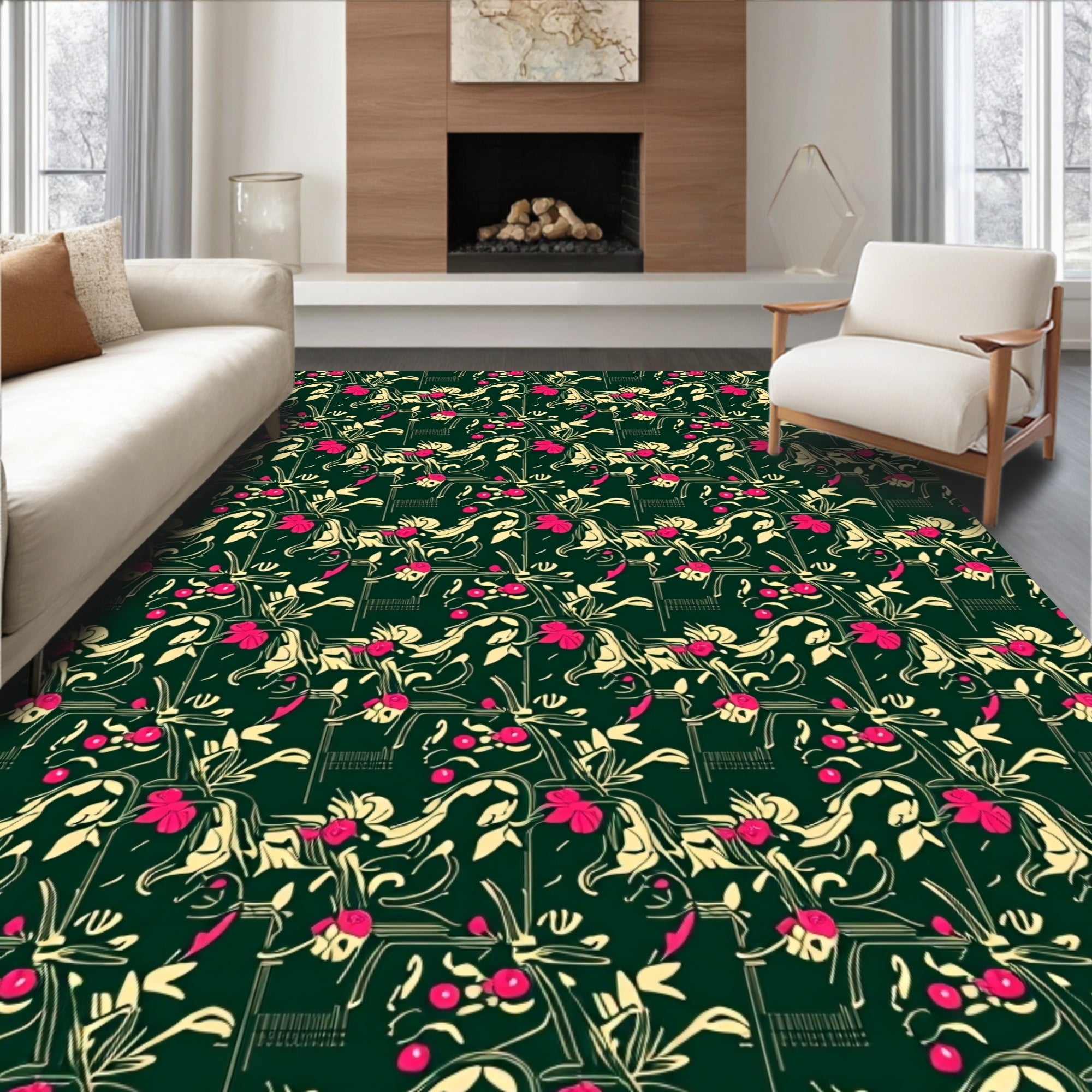 Emerald Green Floral Arrangement Rug