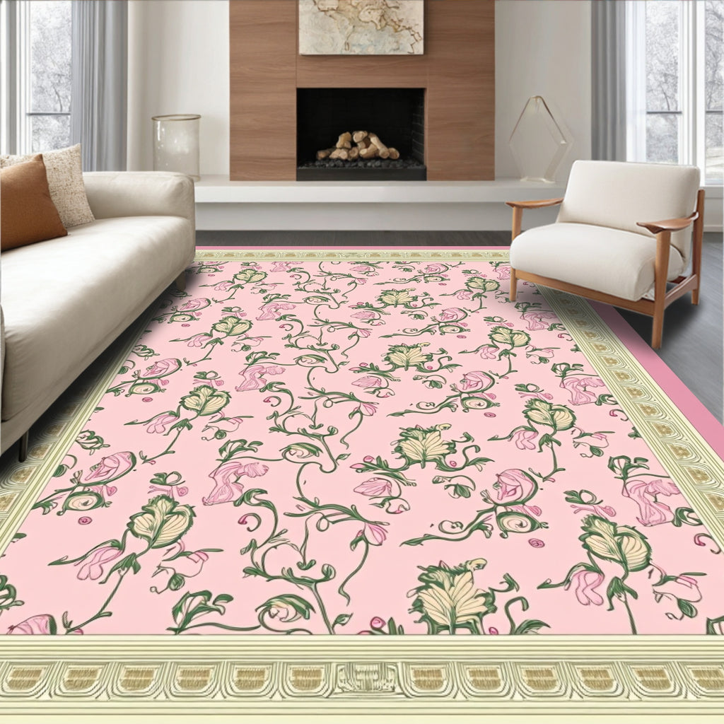 Pink Floral Vine Garden Rug