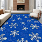 Blue White Snowflake Intricate Circles Rug