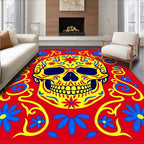 Vibrant Yellow Skull Floral Garland Rug